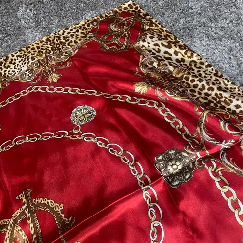 Womens Scarf Red Gold Brown Colors Cheetah Leopard Print Polyester 34 x 34 inche