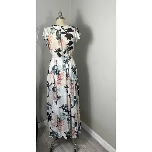 Kate and Lily Womens Floral Chiffon Wrap Maxi Dress Size 4 Semi Sheer Top Fairy Pink