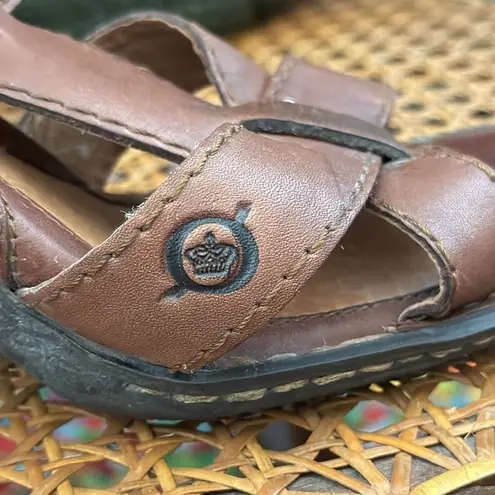 Born Brown Leather Ankle Strap Stacked Wood Heel Sandal Shoes Size 7