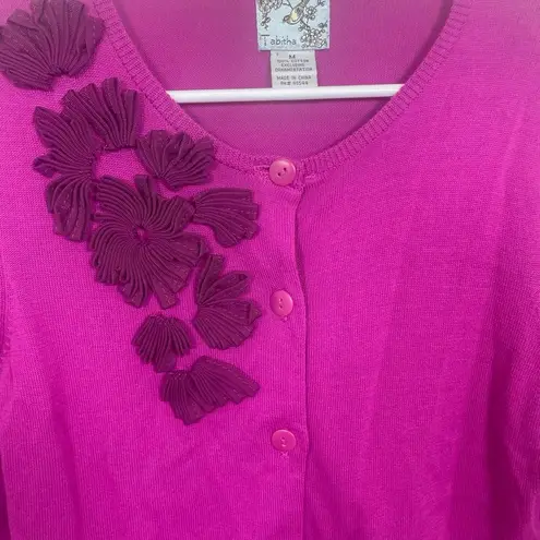 Tabitha Anthropologie Beribboned Buds Cardigan Fuschia Purple Size M Feminine Size M