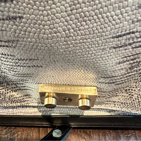 Loeffler Randall Embossed Lizard Leather Drawstring Black Bucket Tote Bag