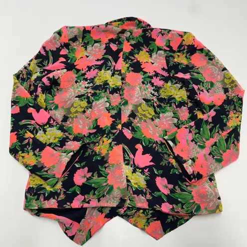 Cartonnier Anthropologie Blazer Womens Large Black Floral Print Jacket Pink