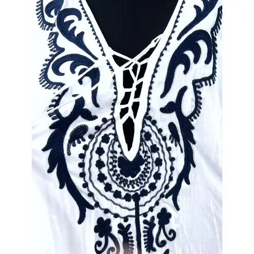 New Moroccan Embroidered Kaftan Dress Swim Coverup One Size S M L XL Women NWT White