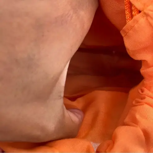 Handmade Handwoven Straw Raffia Rattan Orange Button Accent Circle Top Handle Tote Bag