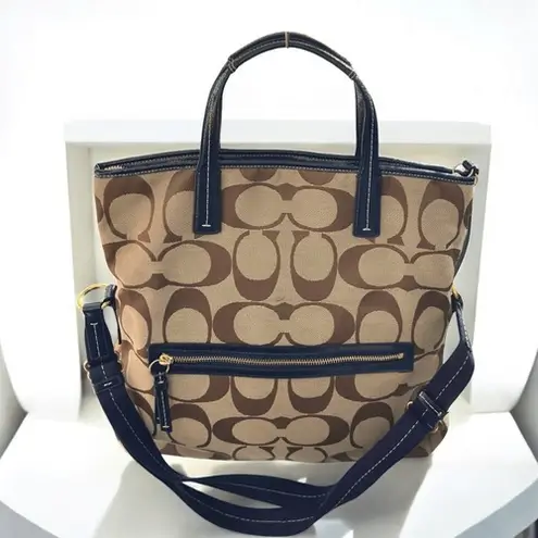 Coach Crossbody Signature Foldover - Khaki/Navy F23304 Jacquard Tote