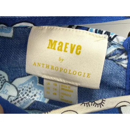 Maeve by Anthropologie Linen Blend Blue Floral Alyssa Halter Top - Size - 14