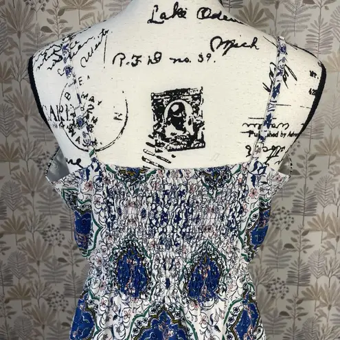 Skies Are Blue Skies Are Blue Anthro Boho Maxi Dress Blue White Paisley Print Smock Back M