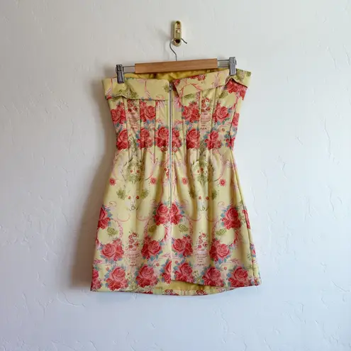 With Jean | Chloe Strapless Floral Corset Mini Dress in Prudence Yellow Size Med
