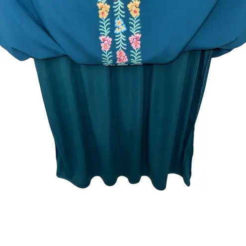 Savanna Jane Dress Teal Floral Embroidered Cap Sleeve Women's Size Small