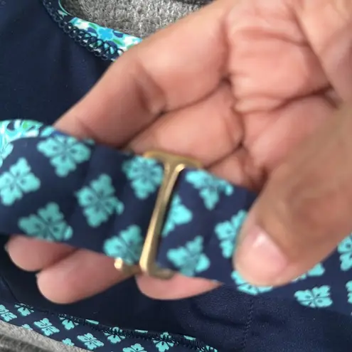 Lands' End Women's Bikini High Waist Blue Floral Print beach Vacation Travel Size 10