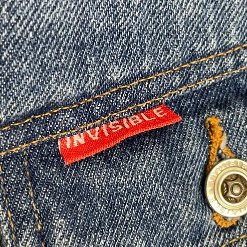 Vintage Jean Jacket Cropped Women Medium Wash Zipper Front Trucker Cotton Denim Blue