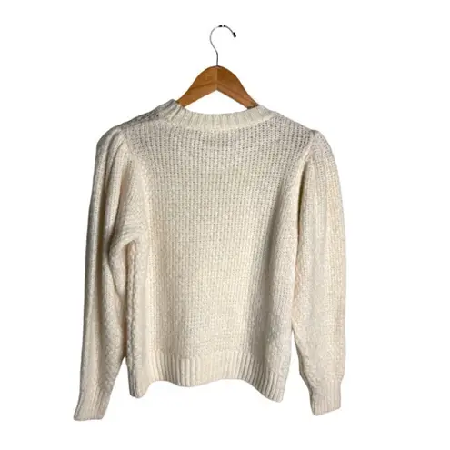 MNG Mango Sweater Appliqué Strawberry Size Small Cream Knit Puff Sleeve Acrylic Red