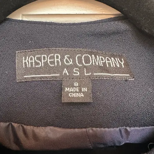 Kasper & Company Blue Black Jacket Chunky Knit Houndstooth Tweed Silk Size 8 Med