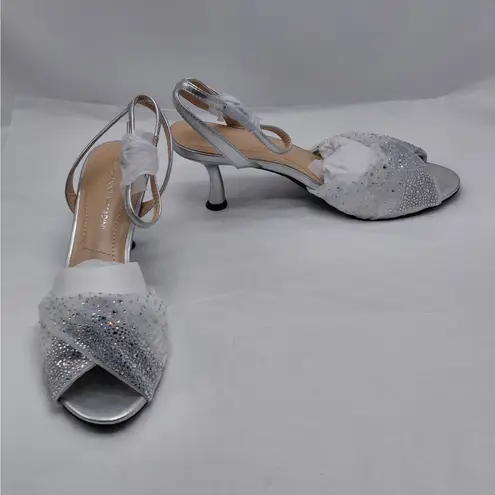 Adrienne Vittadini Womens Heels Size 10 Silver Rhinestone Mesh Dress Sandals NIB