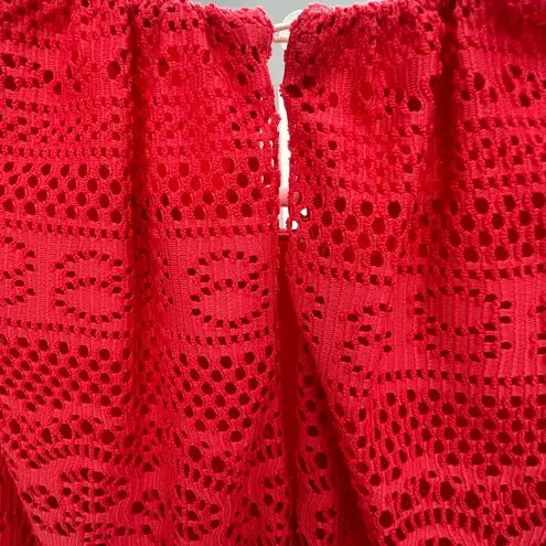 London Times Dress Women Size 12 Red Sleeveless Round Neck Midi Crochet Style