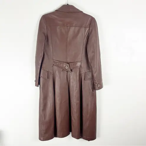 Peter Caruso Genuine Leather Lined Long Sleeves Double Breasted Trench Coat Brown Size M