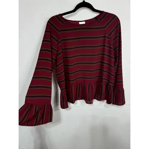 Pink Owl Apparel Red Green Black Striped Ruffle Bell Cuff Blouse Size Medium