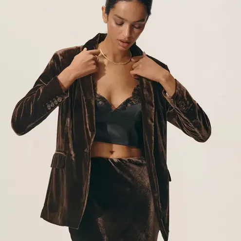 Velvety jacket with silky lining Brown Size undefined
