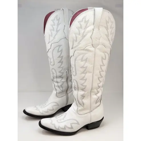 El Malcriado Womens Western Boots White Leather Embroidered Cowgirl Rodeo US 9