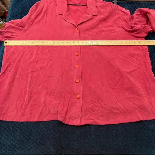 Tianello TENCEL Plus Sized Aida Blouse Button Front Garment Dyed Raspberry 2X Pink