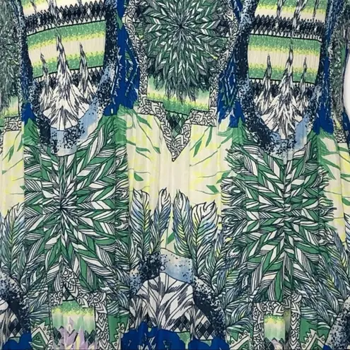 Sharagano Retro Crinkle Babydoll Blouse Blue Green Long Sleeve Size Small