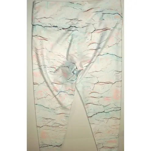 Body Language Activewear Leggings Saks USA White Blue EUC L Yoga Pilates Gym Size L