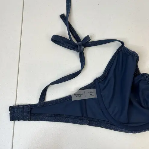 Abercrombie & Fitch  Sz M Curve Love Tie Strap Underwire Bikini Top Blue Sparkly