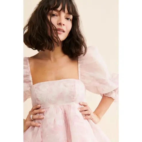 New Selkie Puff Sleeve Organza Floral Dress Size S Pink