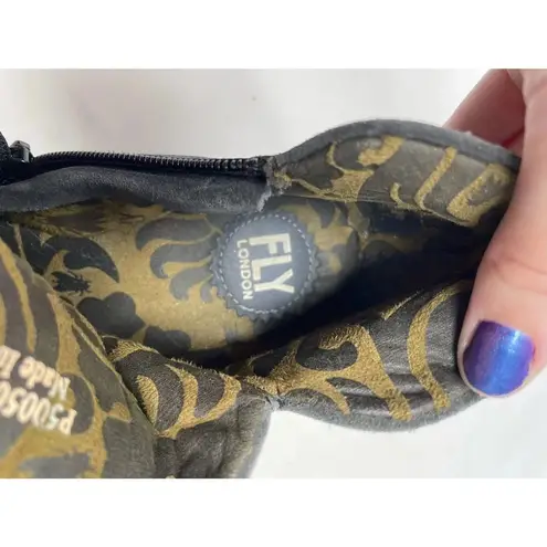 Fly London Yip Oil Suede Wedge Booties Gray Size 38 / US 7.5-8