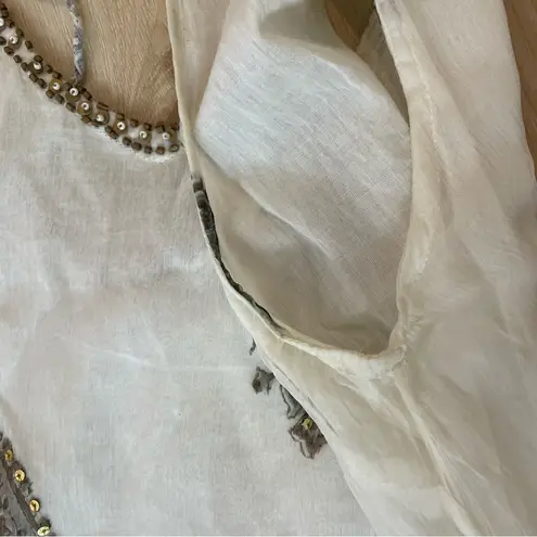 Vijay Singh White Dress With Paisley Print W/ Beading Sequins Light Weight SZ S