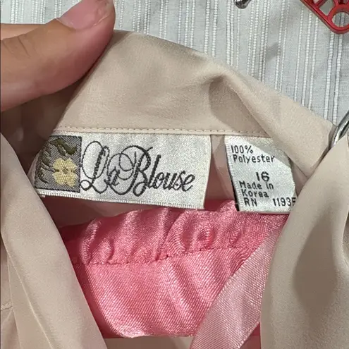 Vintage Blouse with Bow Tie Neck Pink Size L