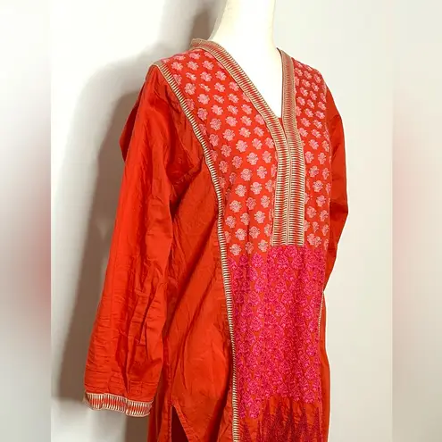 Khaadi Pret Embroidered Pakistani Kurta in Shades of Red, Pink, Orange, size 14 Red