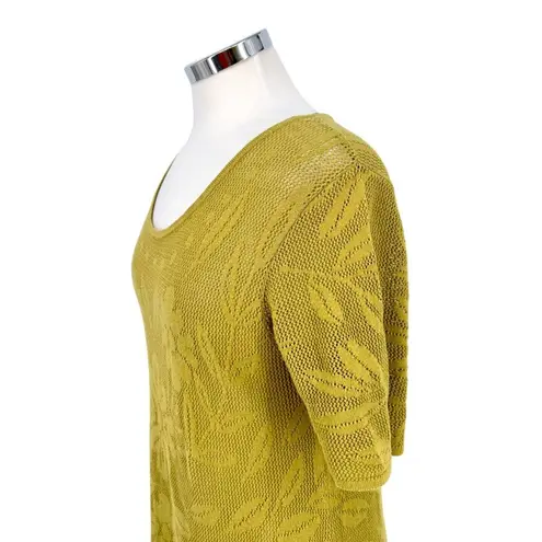 Gudrun Sjödén Open Knit Floral Dress Green Short Sleeve Scoop Neck Size Medium