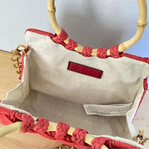 ZARA  Rigid‎ City Light Bag Red Rattan Gold Chain Strap Summer Beach Coastal Boho