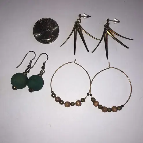 Elegant Bronze and Green Beaded Ball Drop Boho Earring Set Brown