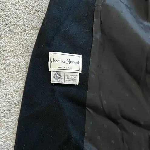 Vintage 80s Jonathan Michael Black Wool Coat Paisley Collar Made in USA L/XL Size L