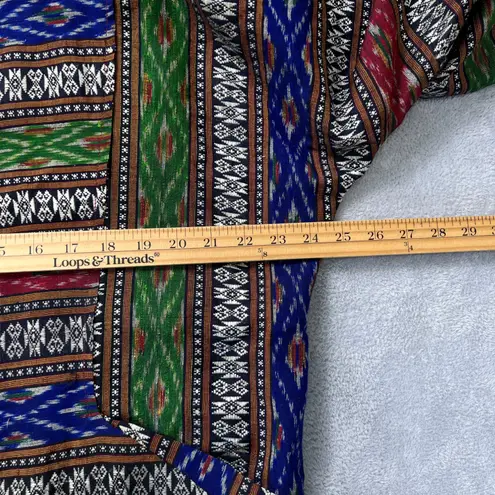 Villager Vintage Village Weaver Thai Silk Jacket Medium Boho Ikat Pattern Open Front Coat