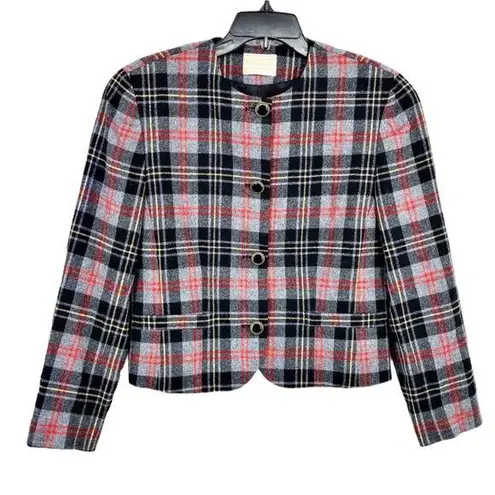 Pendleton Wool Tartan Plaid Cropped Blazer Red Black Size 10