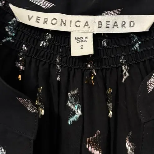 Veronica Beard Black Alia Metallic Geometric Long Sleeve Mini Dress Size 2 XS