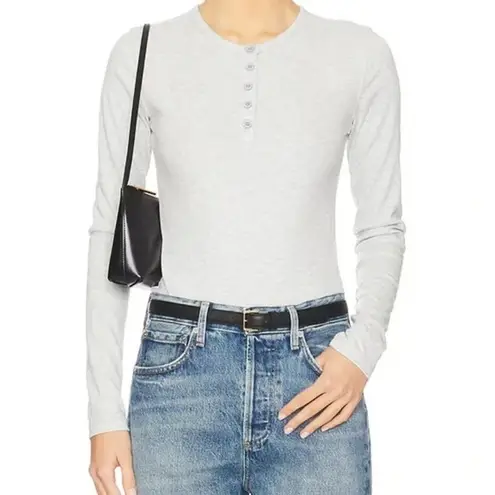 We Wore What NWT Longsleeve Crewneck Henley Bodysuit Buttons XS Heather Grey #3550