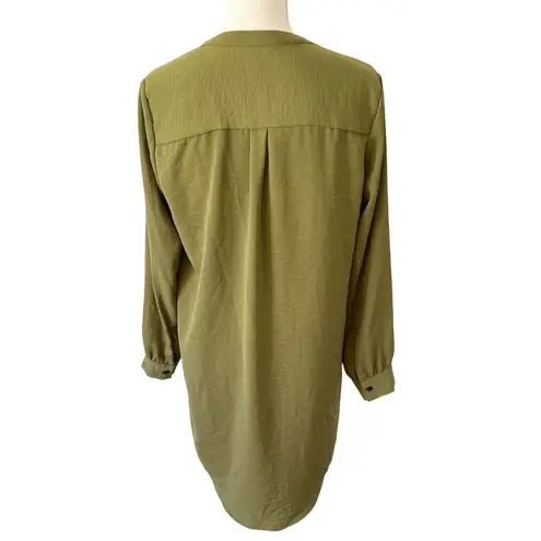 Dip Army Green Long Sleeve Knee Length Popover Shirt Dress Size Small