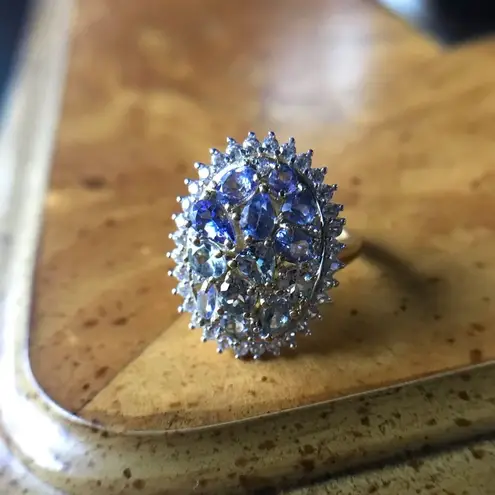 Natural Tanzanite Green Tanzanite Sterling Silver Cocktail Ring Size 6 Gold