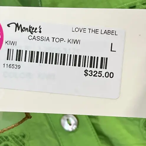 Love The Label Cassia Blouse Womens L Kiwi Green Embroidered Eyelet Boho Chic Size L