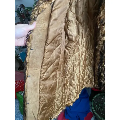 Vintage Penny Lane Suede Fur Trimmed Brown Coat XL Boho Y2K 1990's Winter Cabin