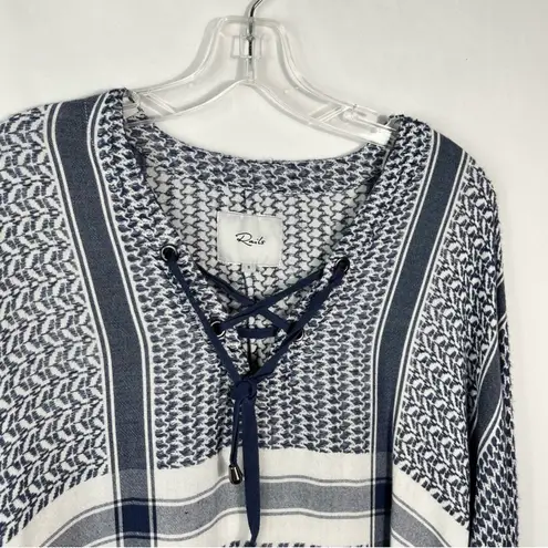 Rails Women’s Lilly Sapphire Blue & White Plaid Lace Up Blouse Small S Relaxed