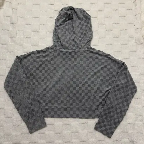 NIA Gray Checkered Cropped Full Zip Hoodie Terrycloth Women’s Medium