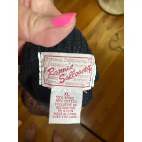 Vintage 80s Ronnie Salloway Cardigan Animal Print Elephant Knit Boho Sweater XL Brown