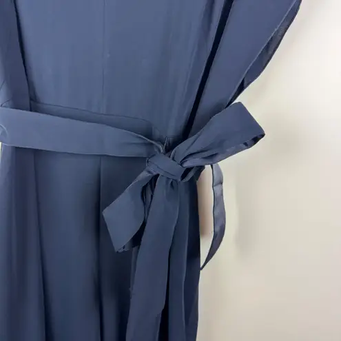 Eliza J Wide Leg Jumpsuit Size 16 Navy Blue V-Neck Tie Waist Evening Formal