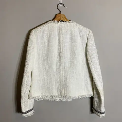 J.Crew  Tweed Motorcycle Jacket with Fringe Women's 12 White Gold Career Preppy