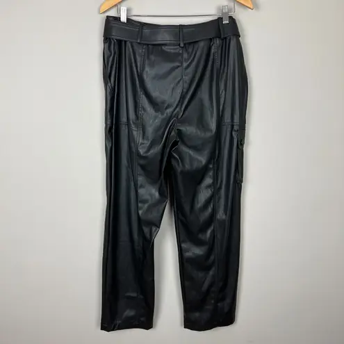 Karl Lagerfeld Faux Leather Cargo Pants Womens 12 Black Belted Straight Leg New